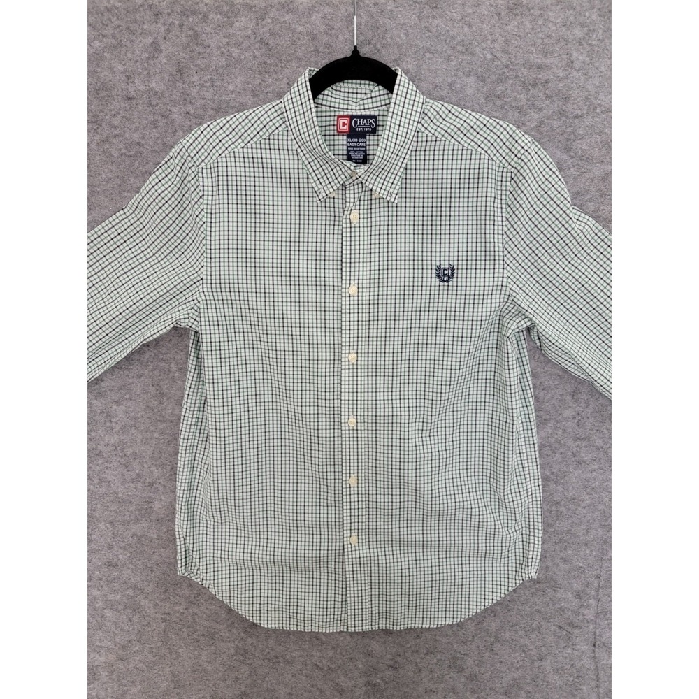 Chaps Boys Plaid Button Up Shirt XL 18-20 Long Sleeve Blue Green White